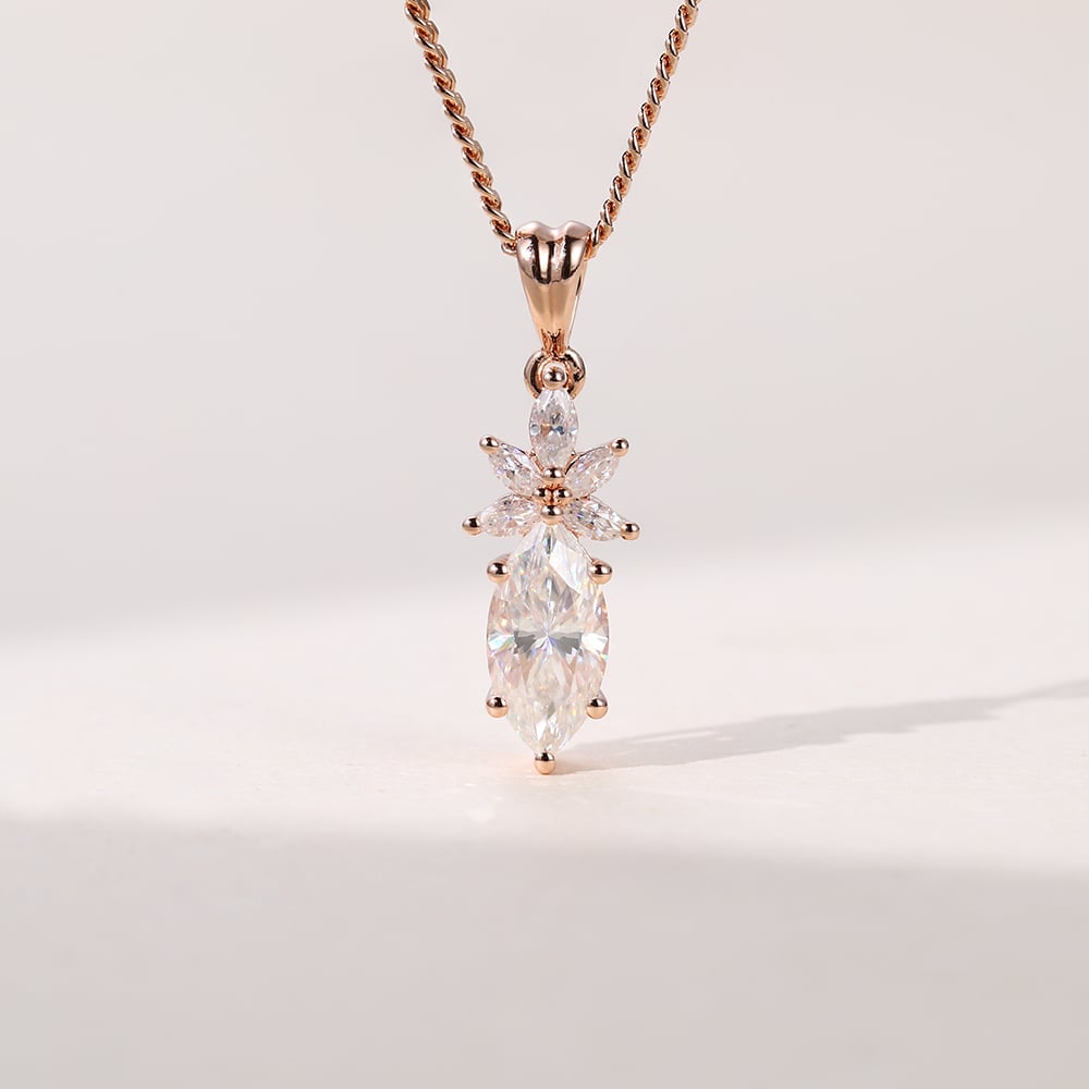 0.18 CT Marquise Moissanite Diamond Cluster Pendant Necklace in Solid Gold 1